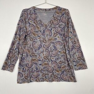 J Jill Shirt Womens Large Multicolor Paisley V Neck Tunic Top Supima Cotton